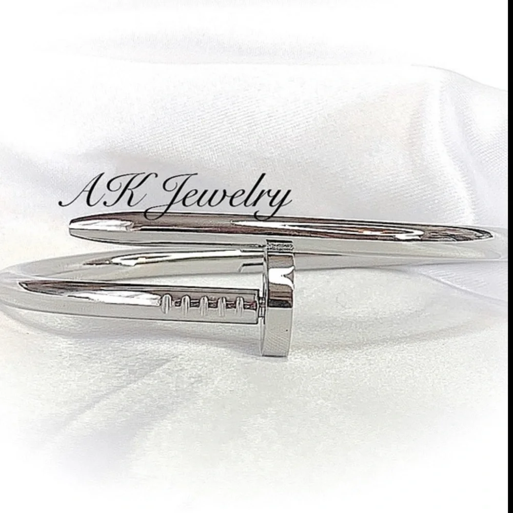 💎Silver NAIL Bracelet, Titanium Stackable Bangle